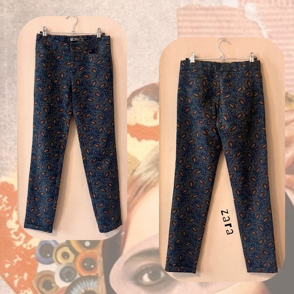 🎉rare🎉 Zara green paisley print rolled hem straight leg trouser pants - Picture 3 of 13